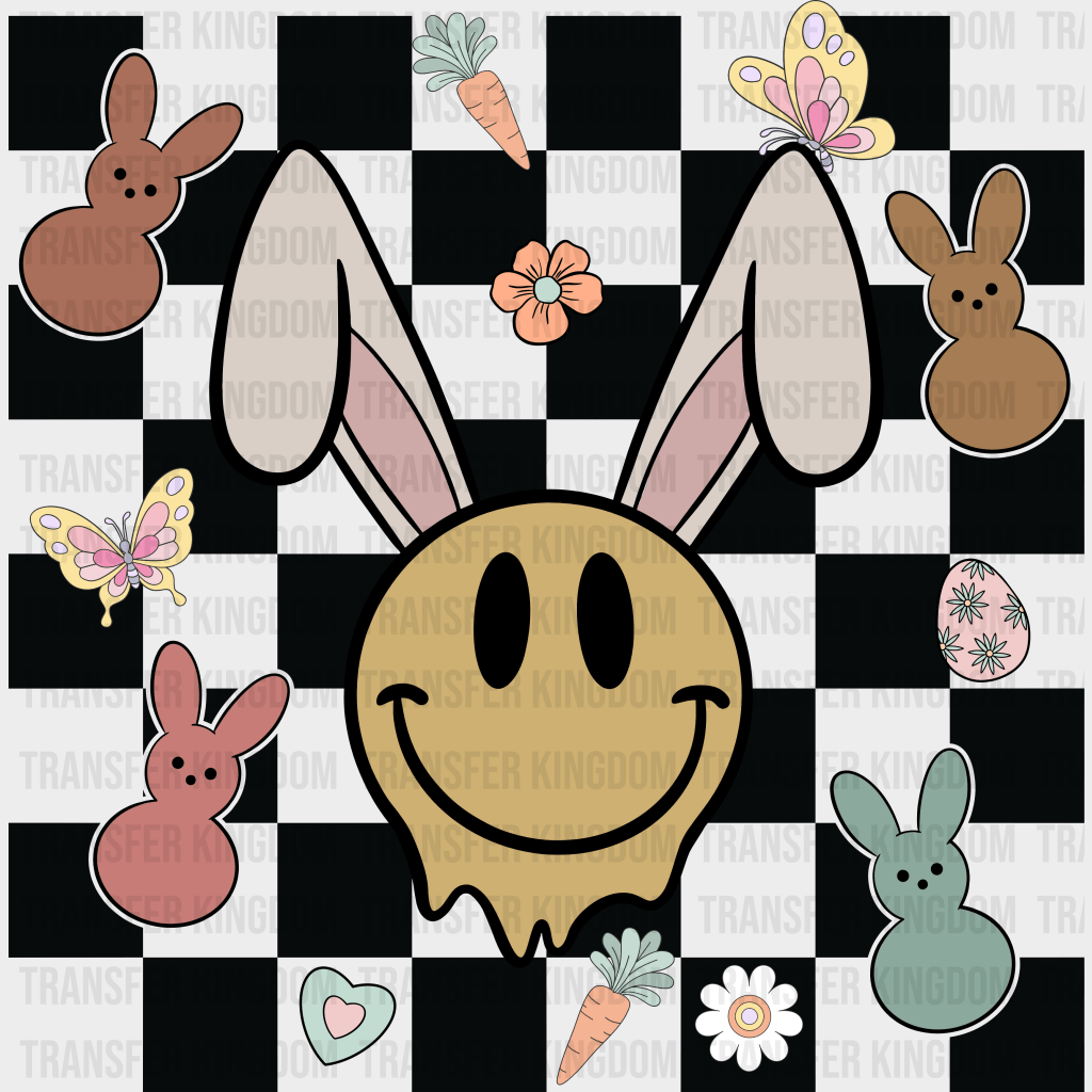 Smiley Bunny Ears Easter Design- DTF heat transfer - Transfer Kingdom