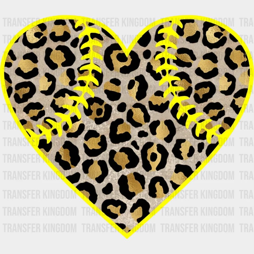 Softball Heart Leopard Dtf Transfer