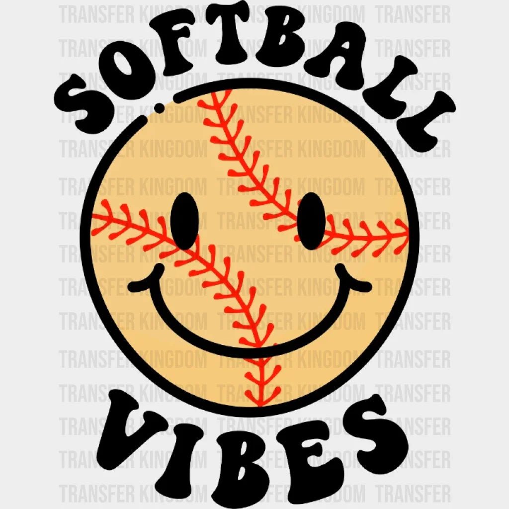 Softball Vibes Smiley Face Dtf Transfer