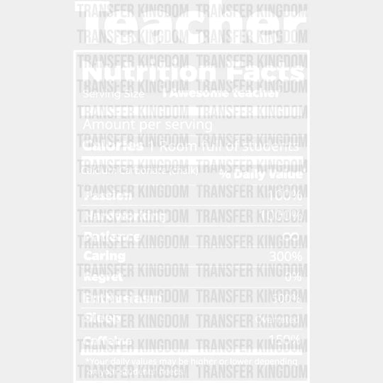 Teacher Nutrition Facts 100 Days Of School Design - DTF heat transfer - Transfer Kingdom