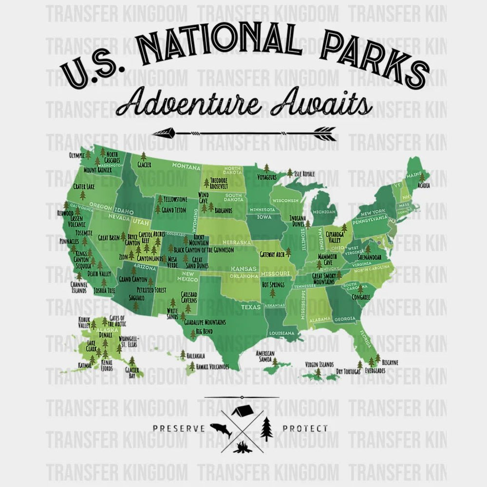 U.s. National Parks Adventure Awaits All 62 Map Design - Dtf Heat Transfer