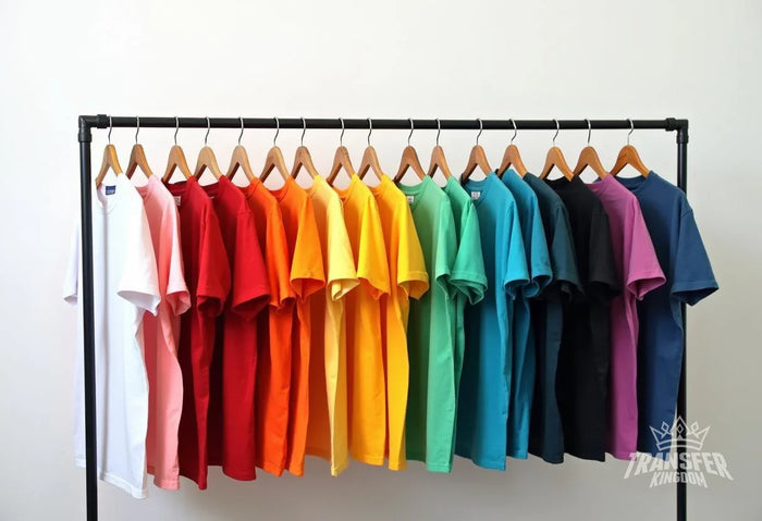 Rack of assorted tshirts of various colors