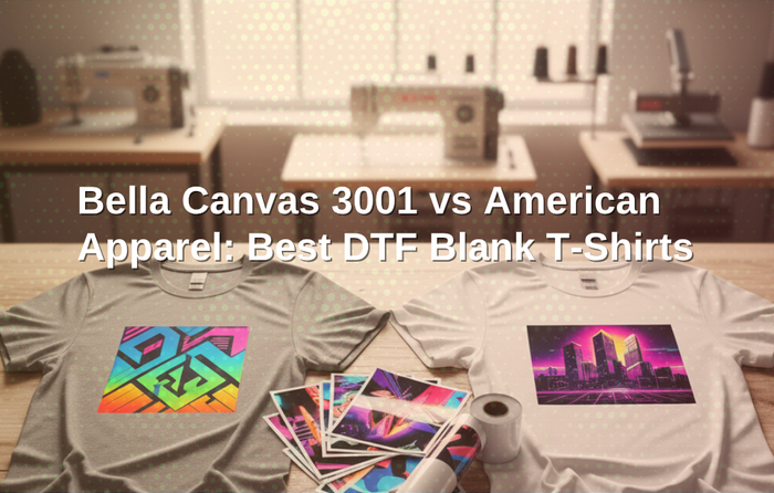 Comparison of Bella Canvas 3001 and American Apparel t-shirts with vibrant DTF prints