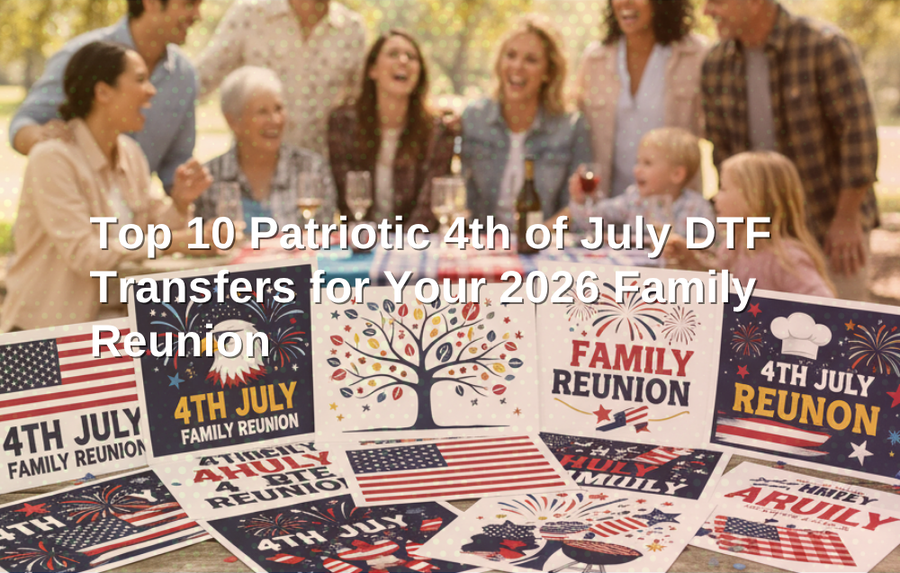 Family wearing matching 4th of July DTF transfer shirts at a patriotic summer family reunion