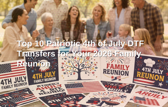 Family wearing matching 4th of July DTF transfer shirts at a patriotic summer family reunion
