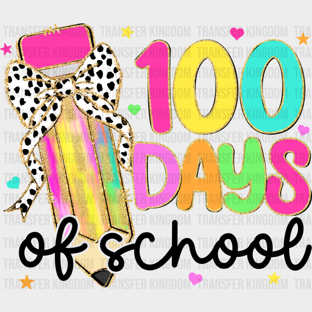 100 Days Of School Colorful Ribbon Pencil - 100 Days Of School DTF Transfer Adult Unisex - S & M (10’’) / Dark Color