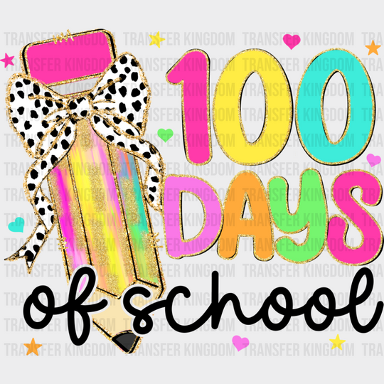 100 Days Of School Colorful Ribbon Pencil - 100 Days Of School DTF Transfer Adult Unisex - S & M (10’’) / Dark Color