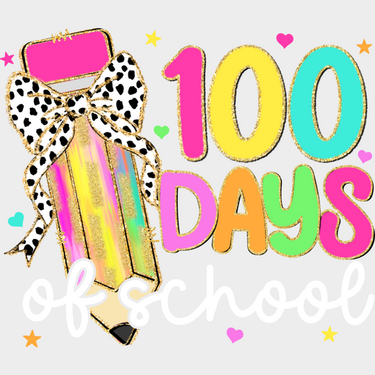 100 Days Of School Colorful Ribbon Pencil - 100 Days Of School DTF Transfer Adult Unisex - S & M (10’’) / Light Color