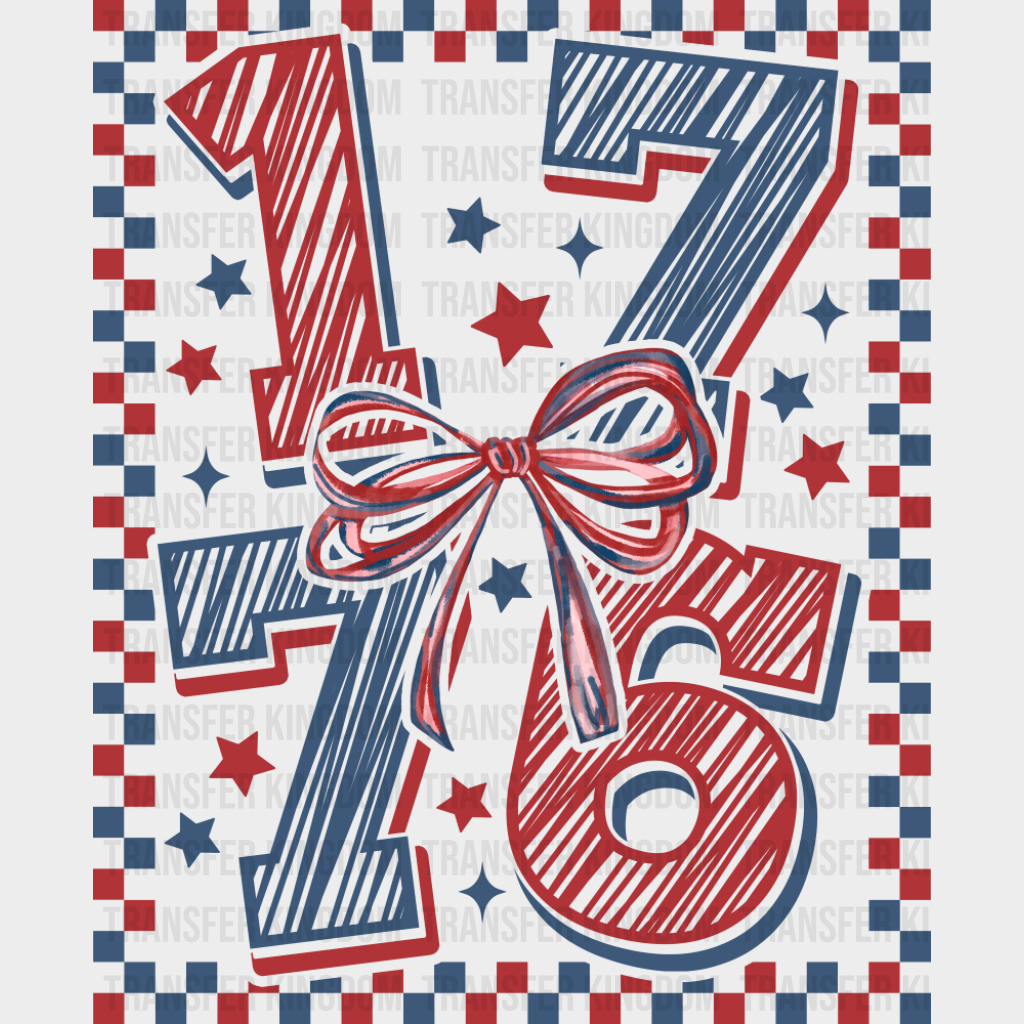 1776 Red And Blue Checkers And Stars - 4th Of July DTF Transfer