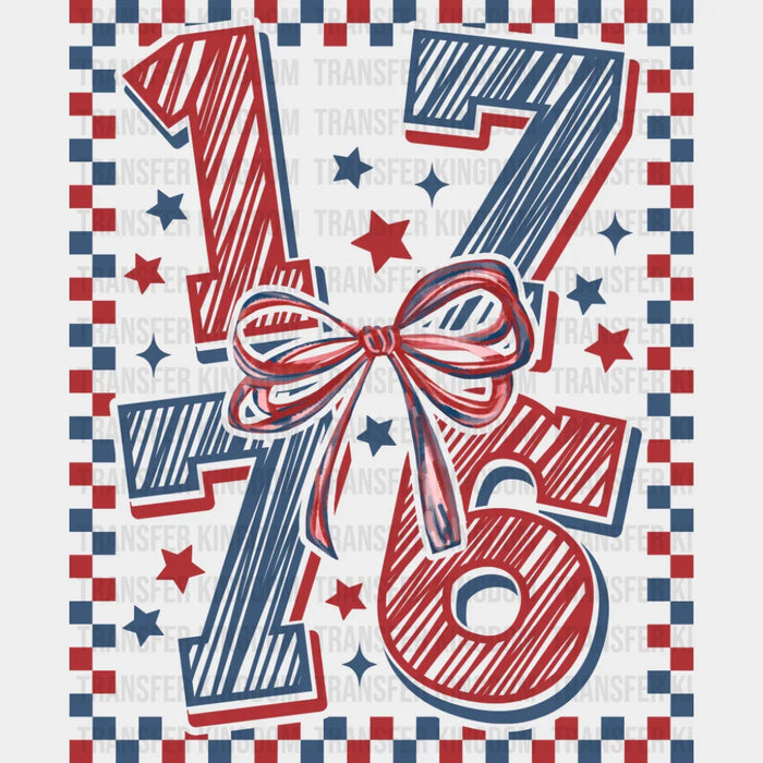 1776 Red And Blue Checkers And Stars - 4th Of July DTF Transfer