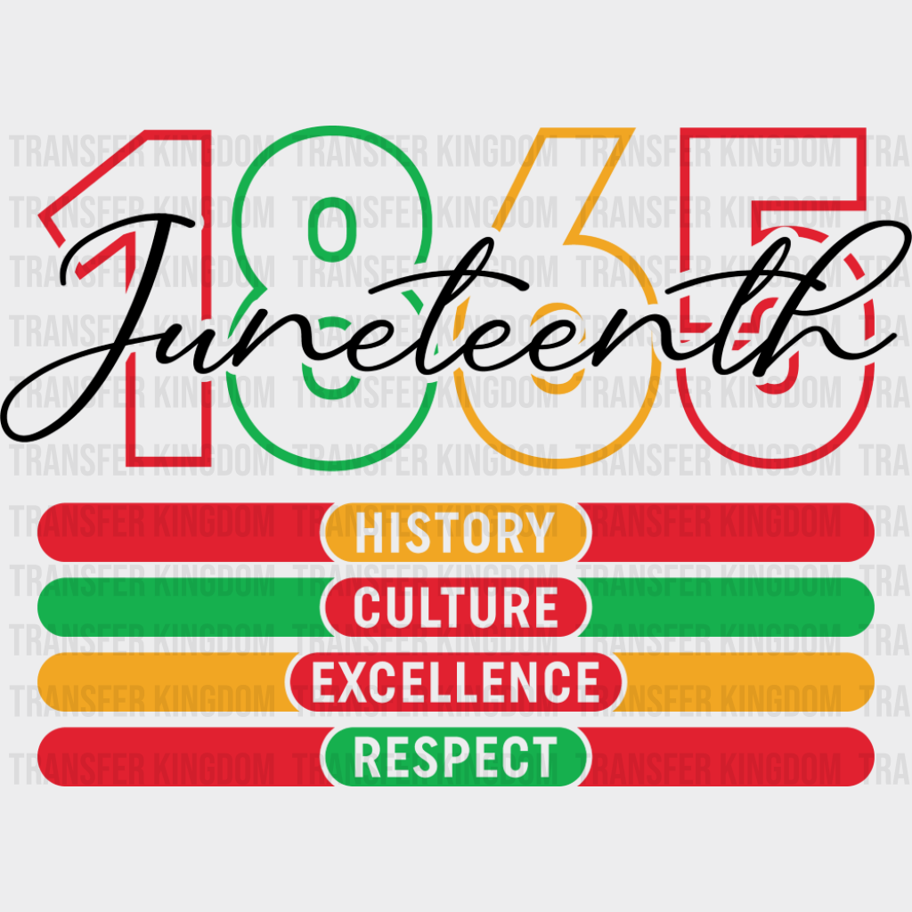 1865 Juneteenth History Culture Excellence Respect - Juneteenth DTF Transfer Adult Unisex - S & M (10’’) / Dark Color