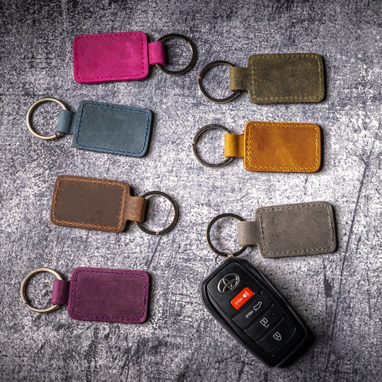 Square Keychain – Faux Leather Key Ring in Assorted Colors