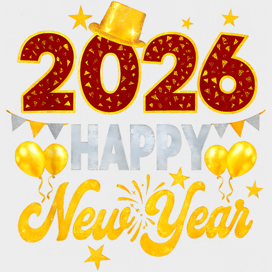 2026 Happy New Year Red And Gold - New Year DTF Transfer Adult Unisex - S & M (10’’) / Light Color Design (See Imaging)