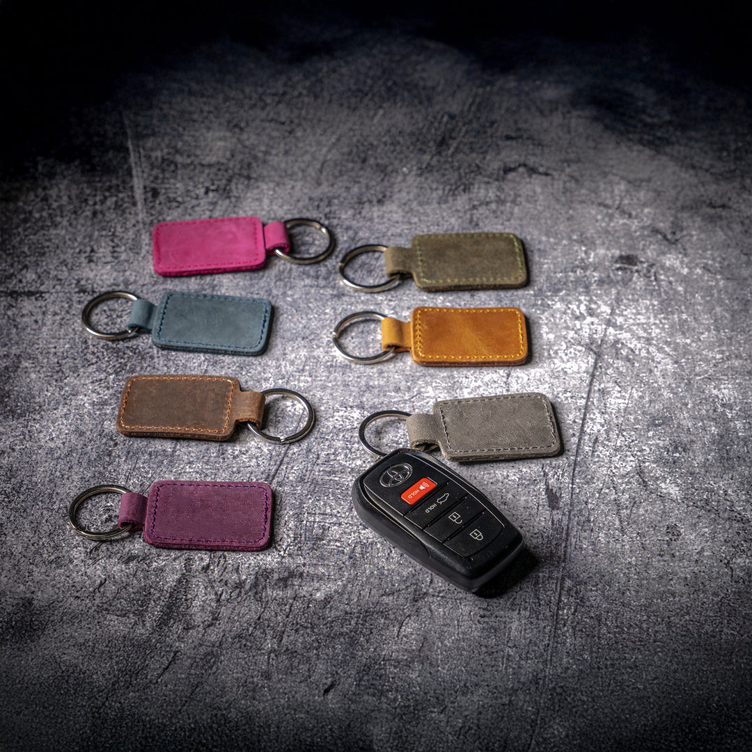 Square Keychain – Faux Leather Key Ring in Assorted Colors