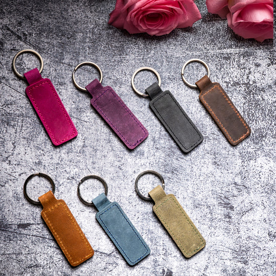 Rectangle Keychain – Faux Leather Key Ring in Multiple Colors