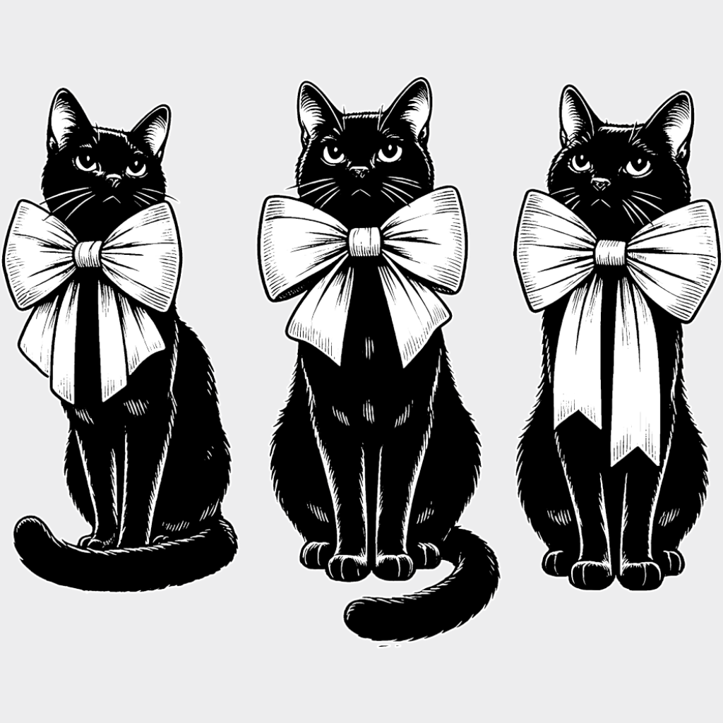 3 Cats With Bowtie - Cats DTF Transfer Adult Unisex - S & M (10’’) / Light Color Design (See Imaging)