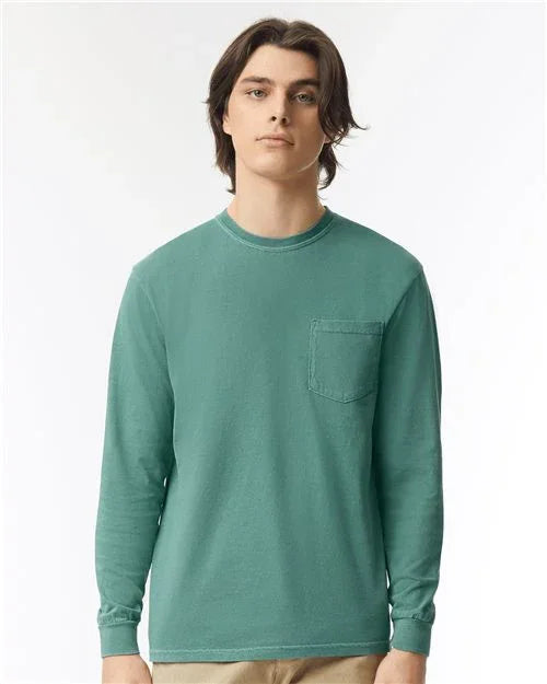 Garment-Dyed Heavyweight Long Sleeve Pocket T-Shirt - S - Transfer Kingdom
