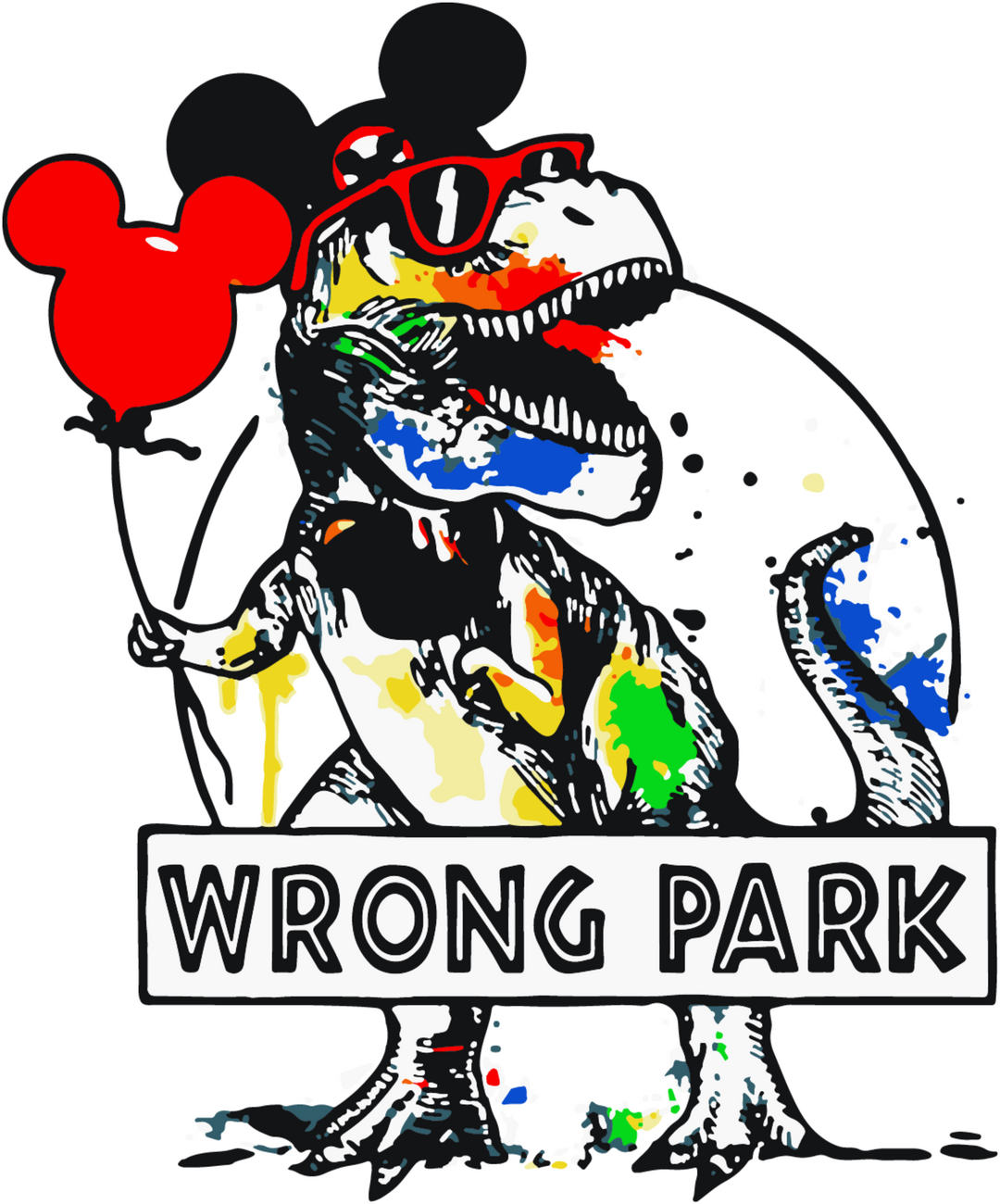 Disney WrongPark Jurassic Park Dinosaur With Mickey Head Balloon Design - DTF heat transfer