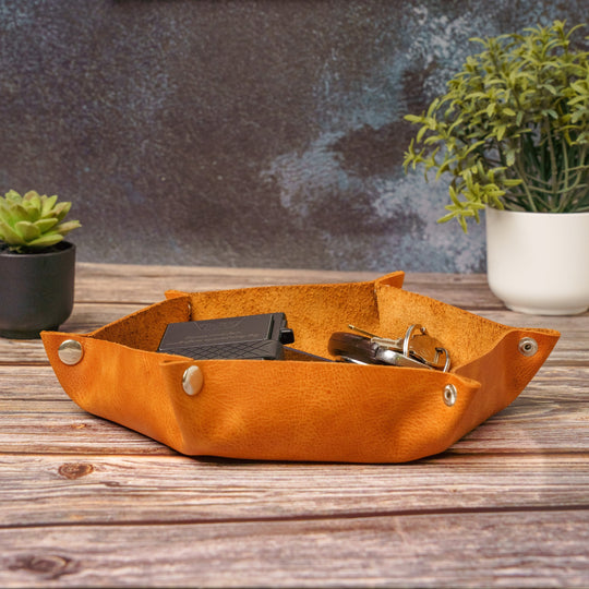 Custom Engraved Leather Hexagon Tray