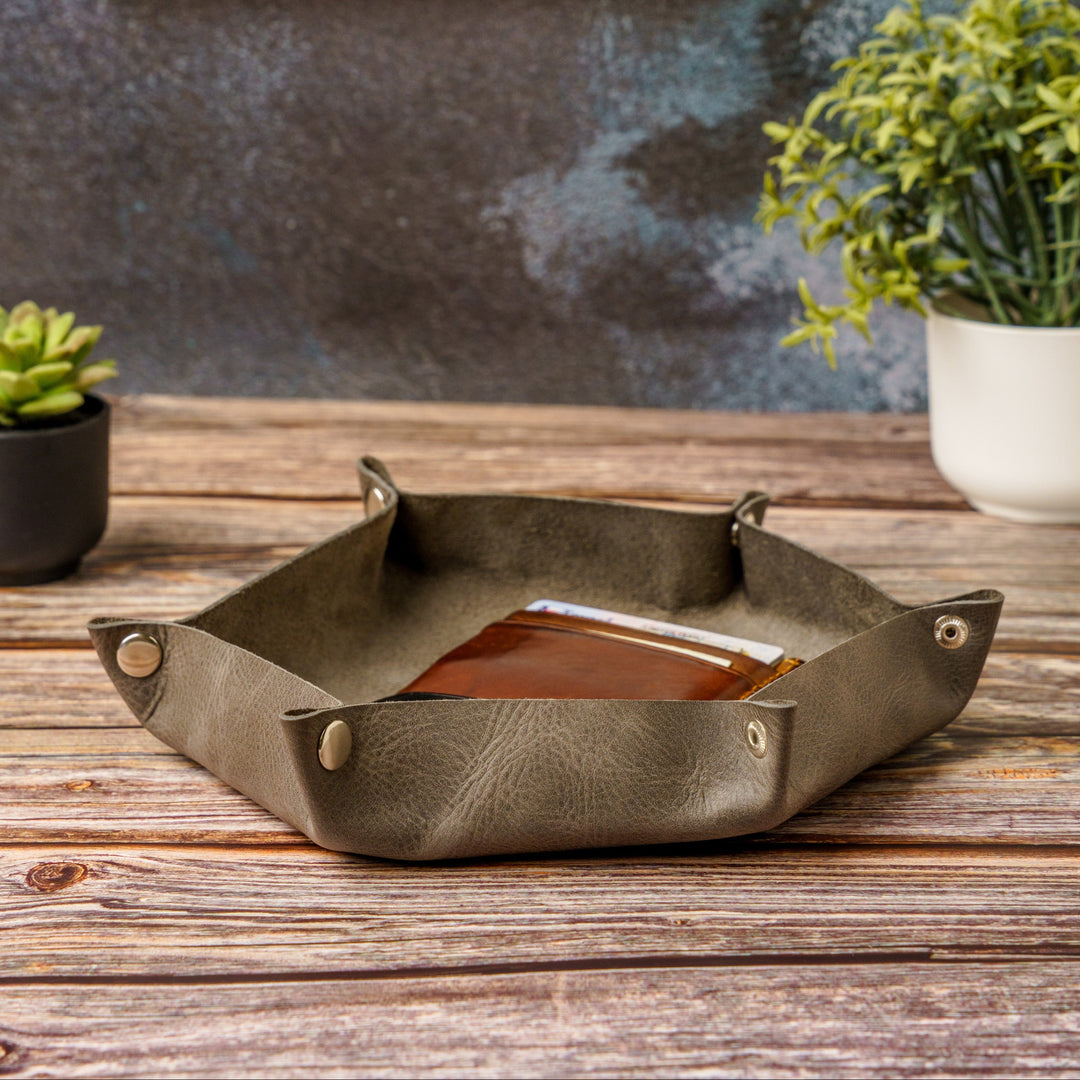 Custom Engraved Leather Hexagon Tray