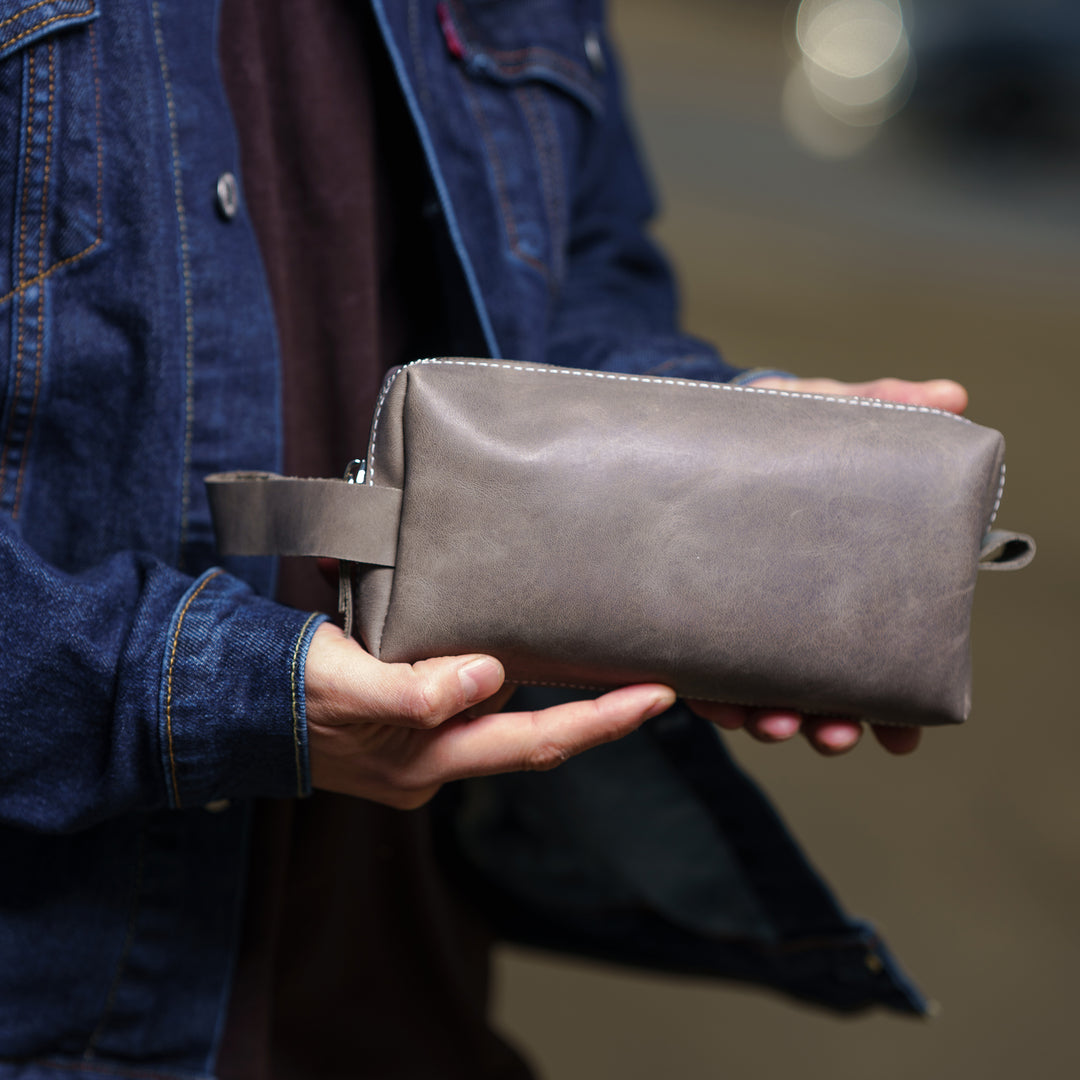 Custom Engraved Leather Dopp Kit for Men