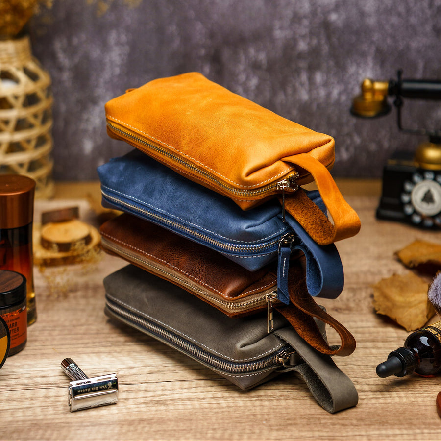 Custom Engraved Leather Dopp Kit V2 for Men