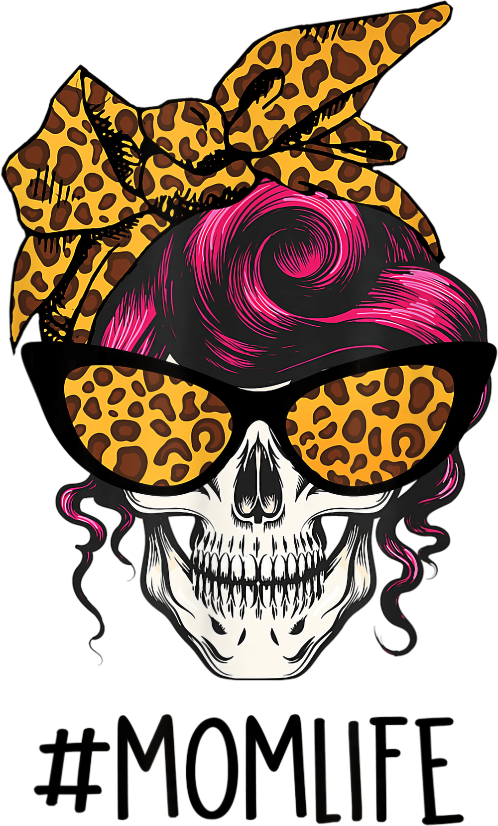 Mom Life Leopard Skull Glasses And Messy Bun - Mothers Day - Design - DTF heat transfer - Transfer Kingdom
