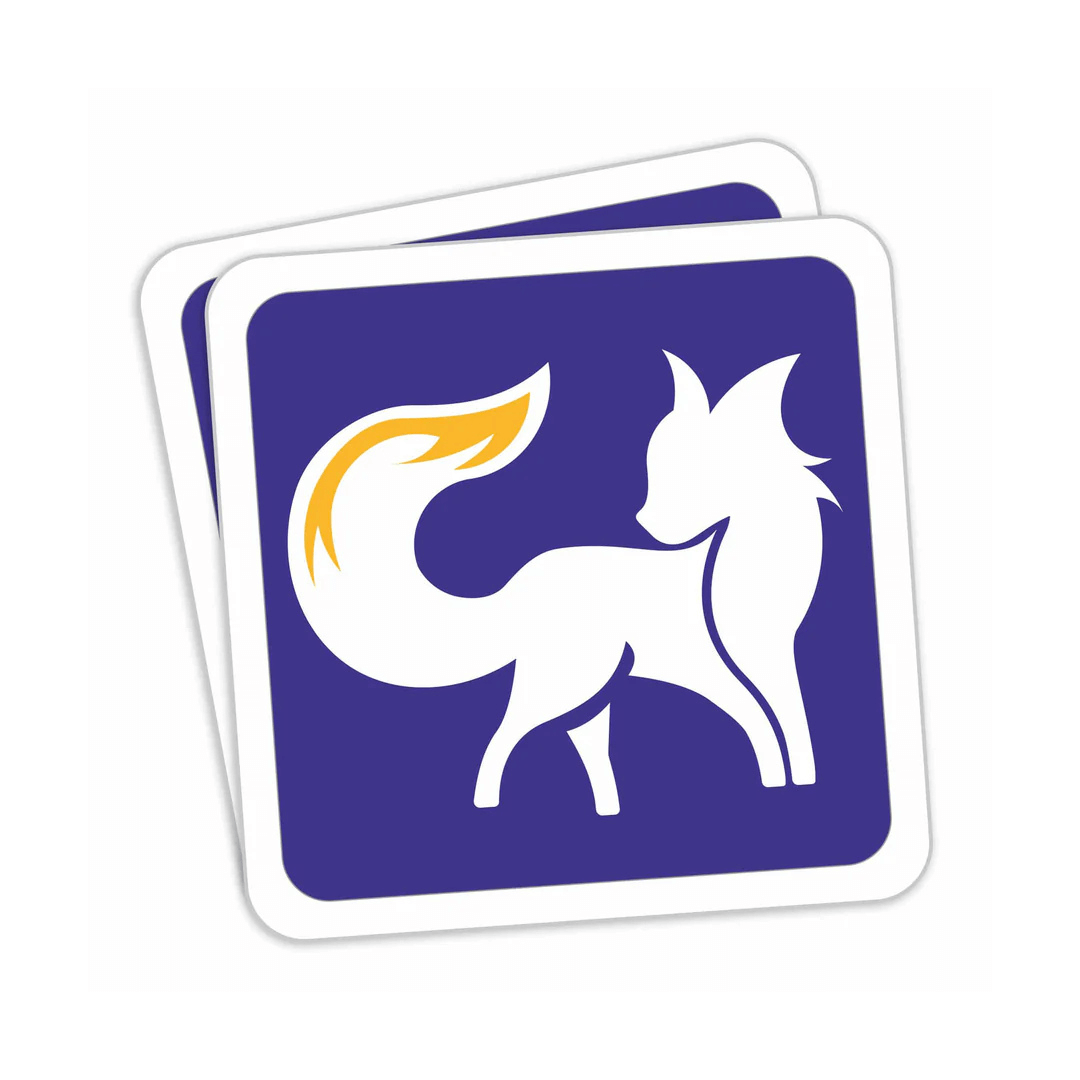 Sticker with a white wolf design on a blue background