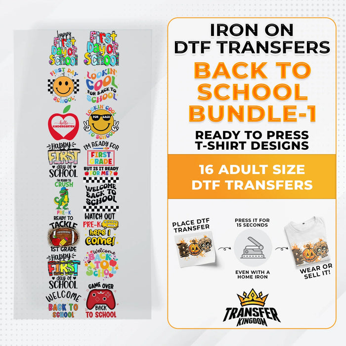 Back To School Bundle Iron on DTF Transfer Bundle 1 - 16 Best Seller Ready To Press T-shirt Designs