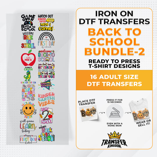 Back To School Bundle Iron on DTF Transfer Bundle 3 - 16 Best Seller Ready To Press T-shirt Designs - Transfer Kingdom