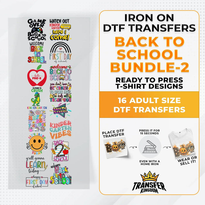 Back To School Bundle Iron on DTF Transfer Bundle 3 - 16 Best Seller Ready To Press T-shirt Designs