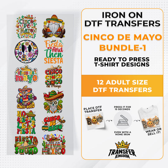 Cinco De Mayo Bundle Iron on DTF Transfer Bundle 1 - 12 Best Seller Ready To Press T-shirt Designs