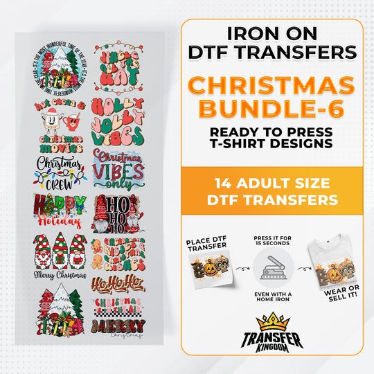 Iron on DTF Transfer Christmas Bundle 6 - 14 Best Seller T-shirt Designs Ready To Press