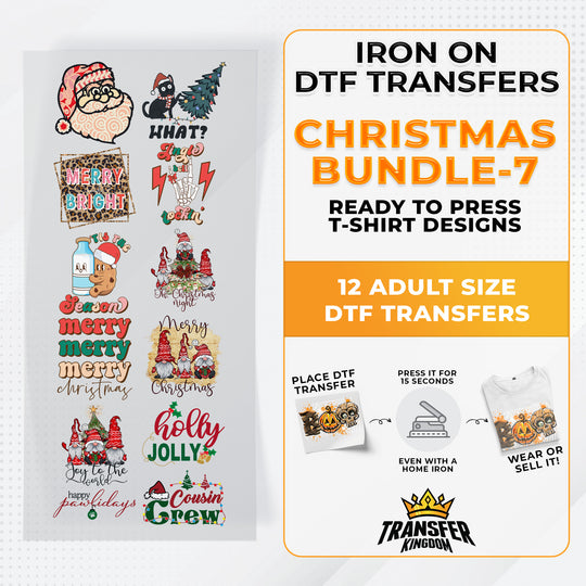 Iron on DTF Transfer Christmas Bundle 7 - 12 Best Seller T-shirt Designs Ready To Press