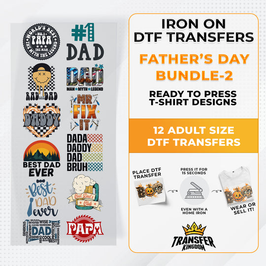 Father's Day Bundle Iron on DTF Transfer Bundle 2 - 12 Best Seller Ready To Press T-shirt Designs