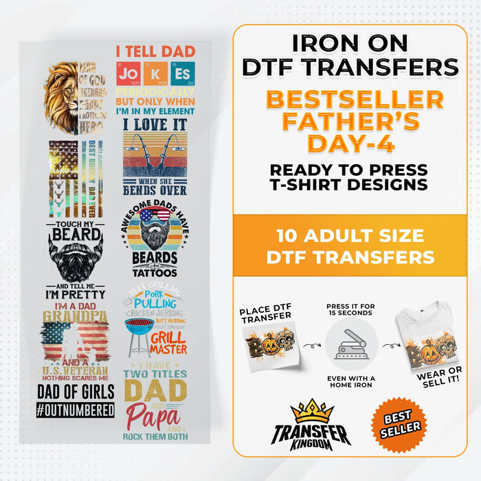 Best Seller Father's Day T-shirt Designs Premade DTF Gangsheet - DTF Bundle 4