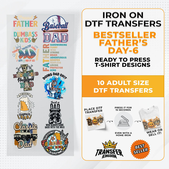 Best Seller Father's Day T-shirt Designs Premade DTF Gangsheet - DTF Bundle 6