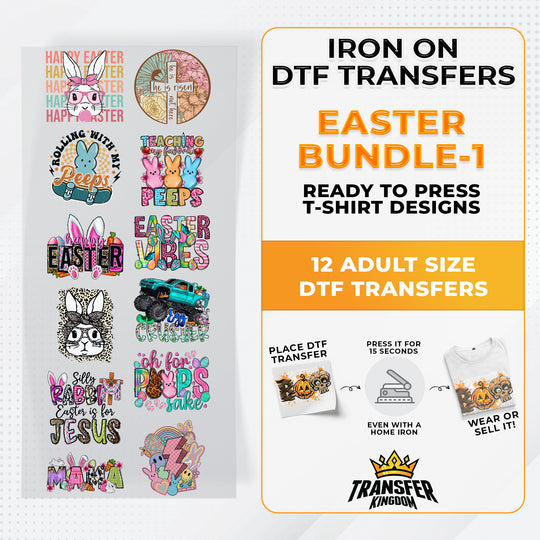 Easter Bundle Iron on DTF Transfer Bundle 1 - 12 Best Seller Ready To Press T-shirt Designs