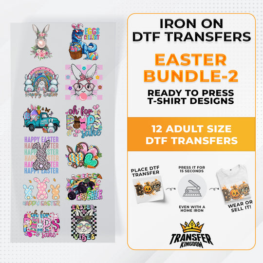 Easter Bundle Iron on DTF Transfer Bundle 2 - 12 Best Seller Ready To Press T-shirt Designs