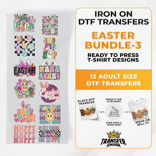 Easter Bundle Iron on DTF Transfer Bundle 3 - 12 Best Seller Ready To Press T-shirt Designs