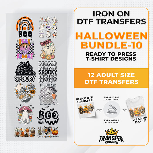 Iron on DTF Transfer Halloween Bundle 10 - 12 Best Seller T-shirt Designs Ready To Press - Transfer Kingdom