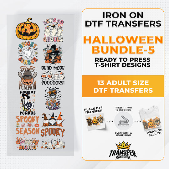 Iron on DTF Transfer Halloween Bundle 5 - 13 Best Seller T-shirt Designs Ready To Press