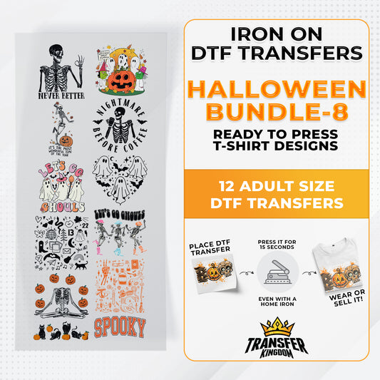 Iron on DTF Transfer Halloween Bundle 8 - 12 Best Seller T-shirt Designs Ready To Press - Transfer Kingdom