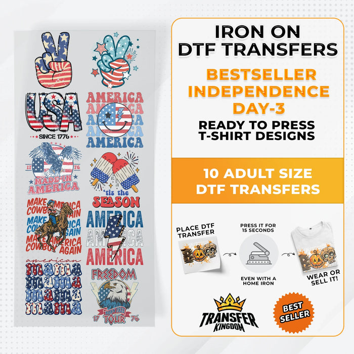 Best Seller Independence Day T-shirt Designs Premade DTF Gangsheet - DTF Bundle 3