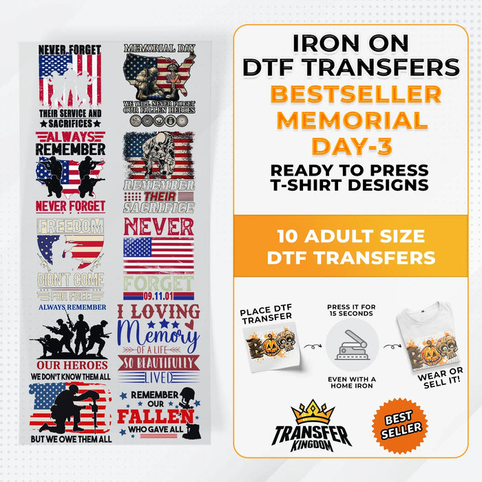 Best Seller Memorial Day T-shirt Designs Premade DTF Gangsheet - DTF Bundle 3