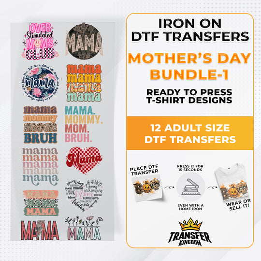 Mother's Day Bundle Iron on DTF Transfer Bundle 1 - 12 Best Seller Ready To Press T-shirt Designs