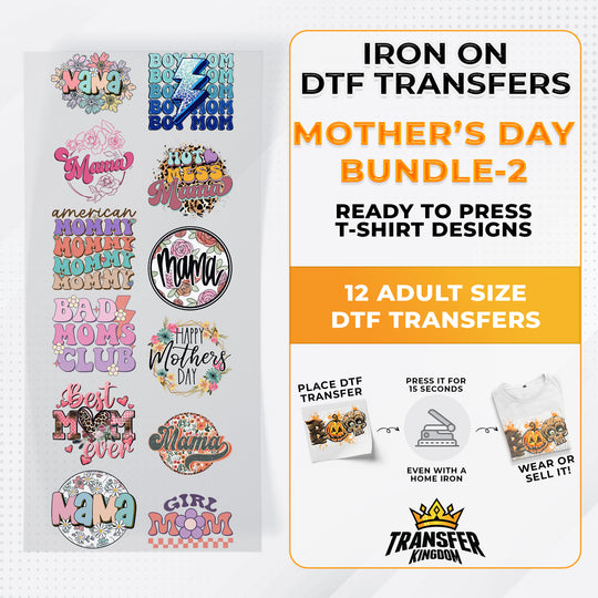 Mother's Day Bundle Iron on DTF Transfer Bundle 2 - 12 Best Seller Ready To Press T-shirt Designs