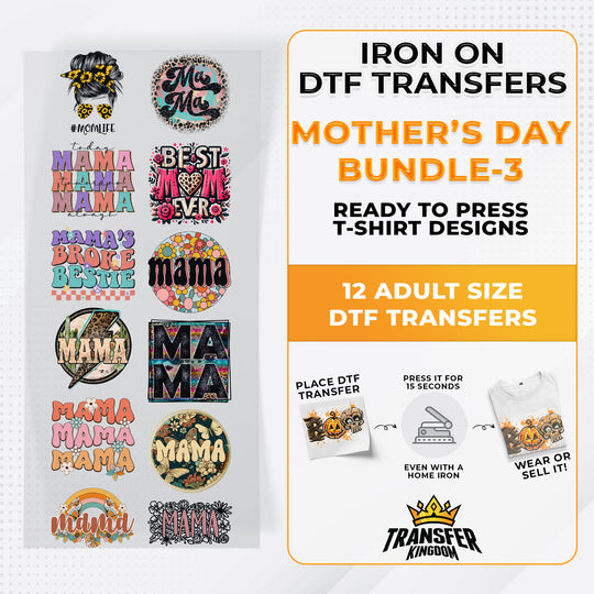 Mother's Day Bundle Iron on DTF Transfer Bundle 3 - 12 Best Seller Ready To Press T-shirt Designs