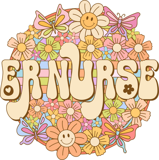 ER Nurse Flowers Retro - ER Nurse DTF Transfers