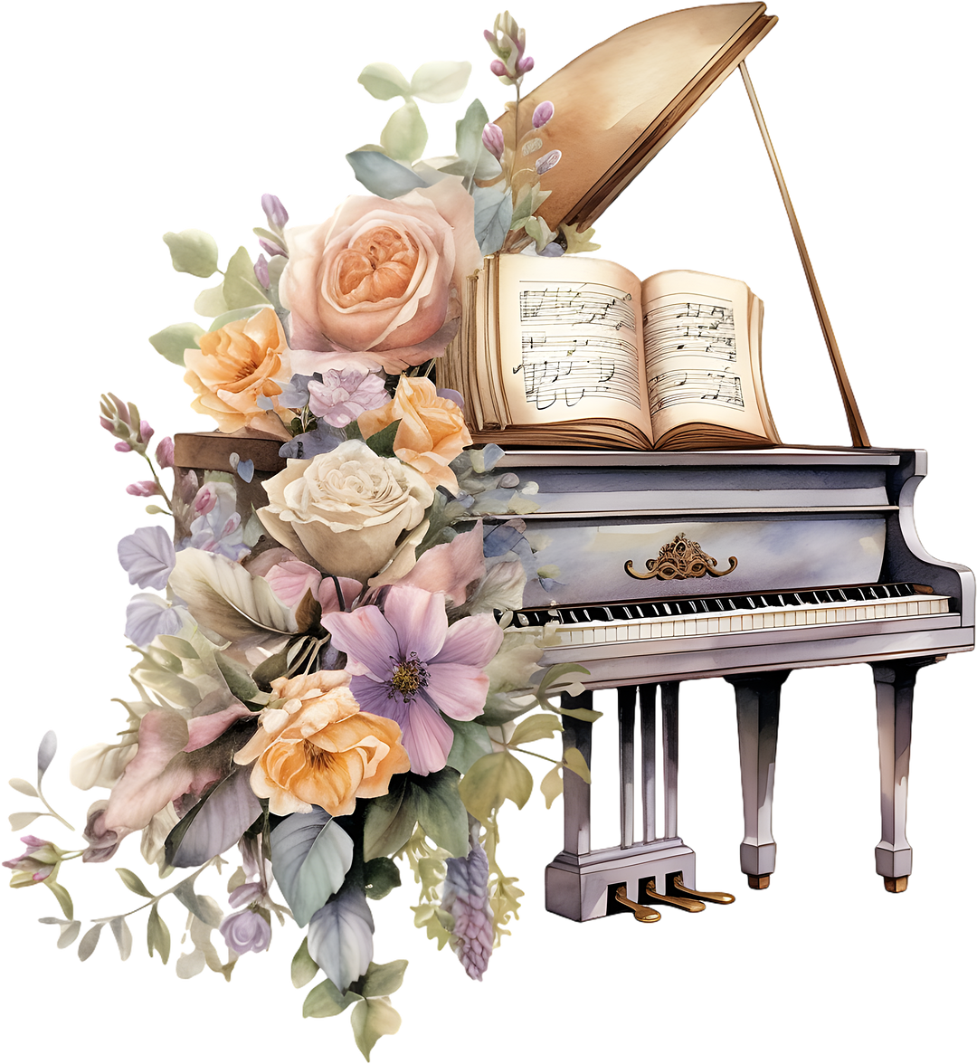 Piano & Colorful Flowers - Music DTF Transfers transfer-kingdom